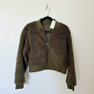 Uniqlo Olive Green Fleece Sherpa Teddy Bomber Jacket S